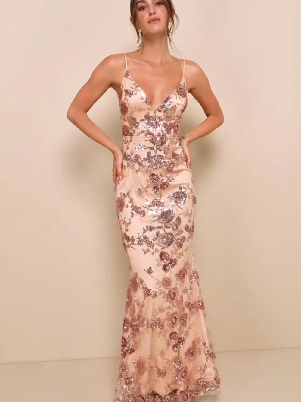 Lulu’s Shine Language Rose Gold Sequin Mermaid Maxi Dress